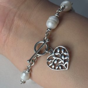 heart charm mother of pearl bracelet