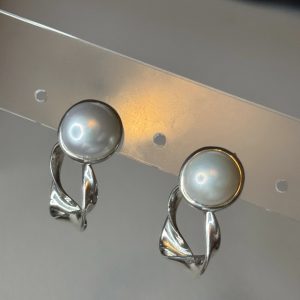 pearl spiral studs silver 950 for woman