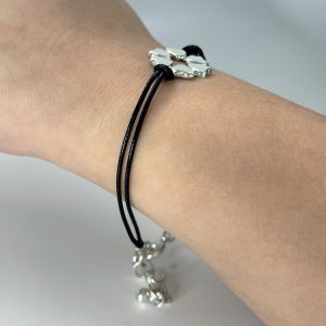 leather bracelet with intertwined hearts in 950 silver
