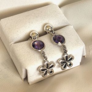 purple zircon earrings silver 950 for woman