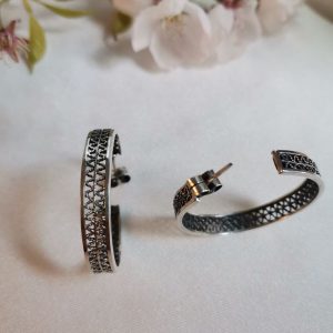 burnished filigree 950 silver hoops