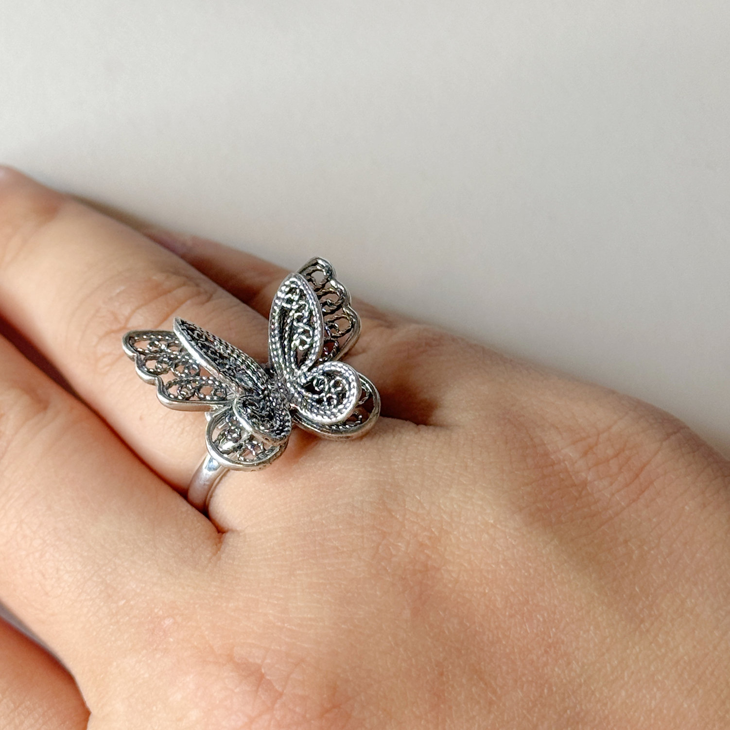 double filigree butterfly ring silver 950 for woman