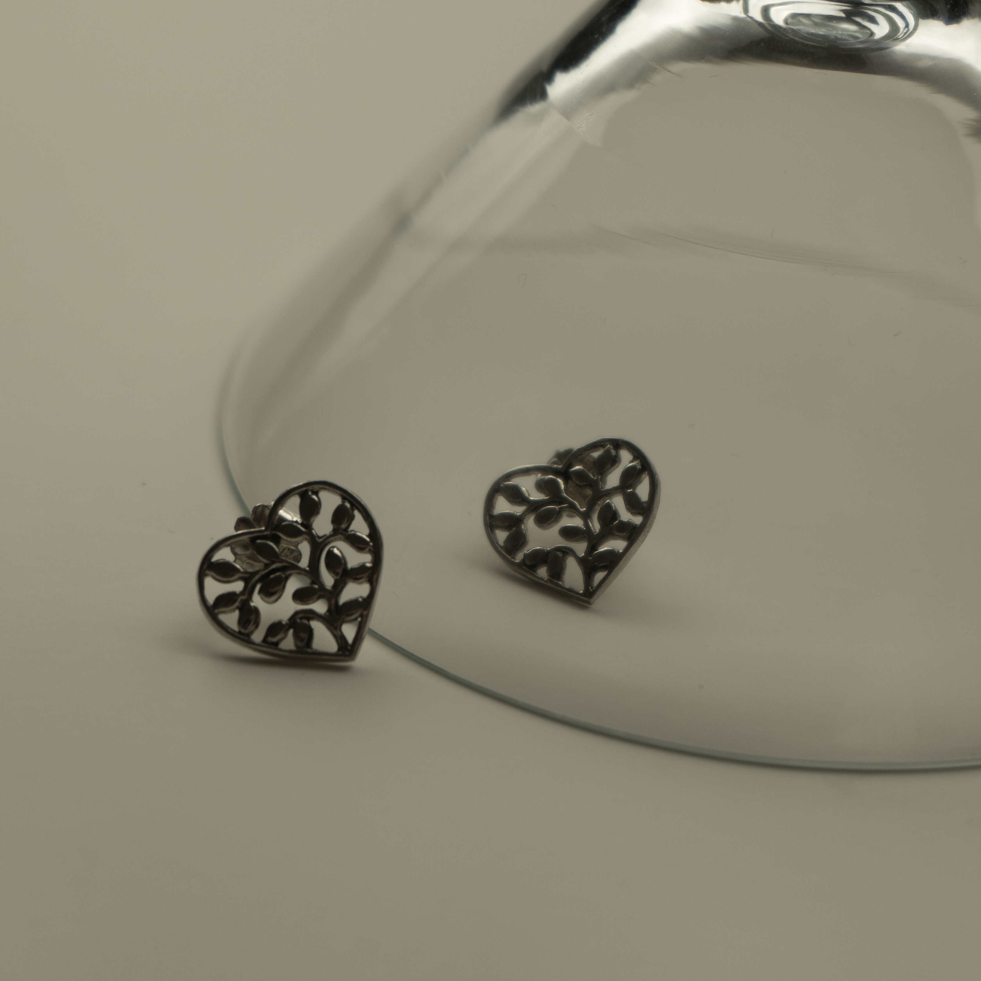 Tree of Life Heart Studs Silver 950