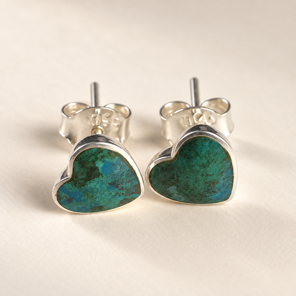 Chrysocolla Heart Studs Silver 950