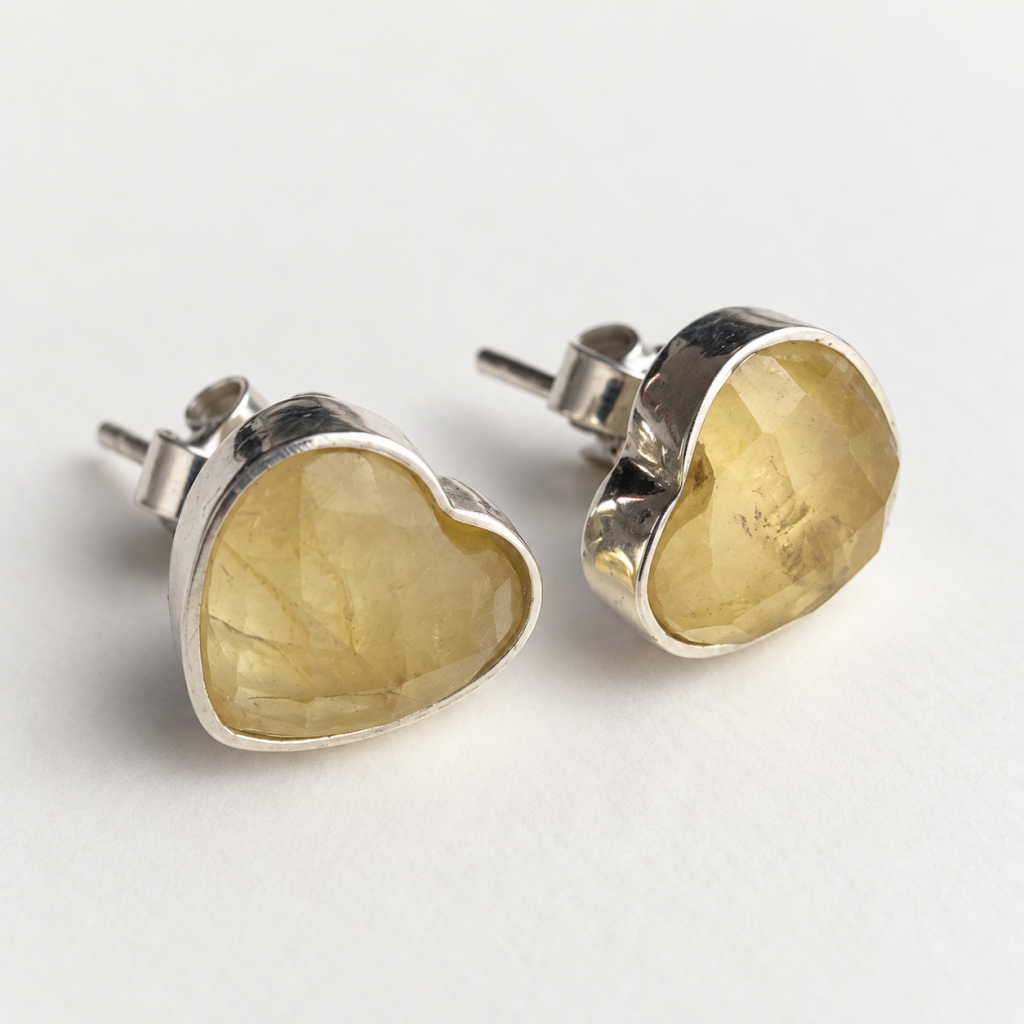 Citrine Quartz Heart Earring Hoops Silver 950 for Woman