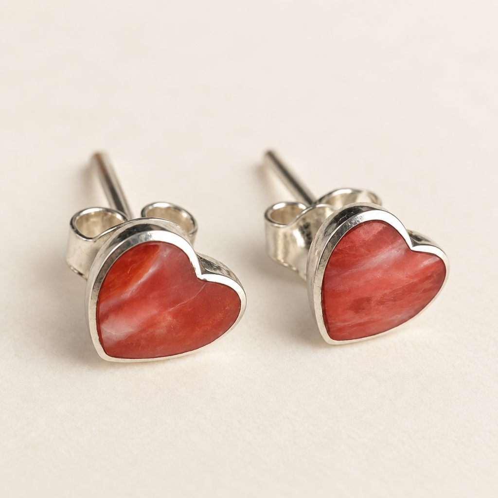 Spondylus Heart Earring Studs Silver 950
