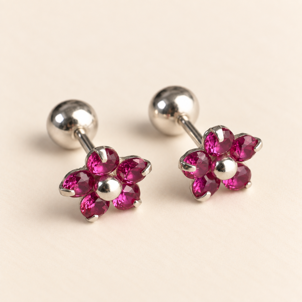 Pink Flower Sparkling Daisy Screw-Back Studs for Women