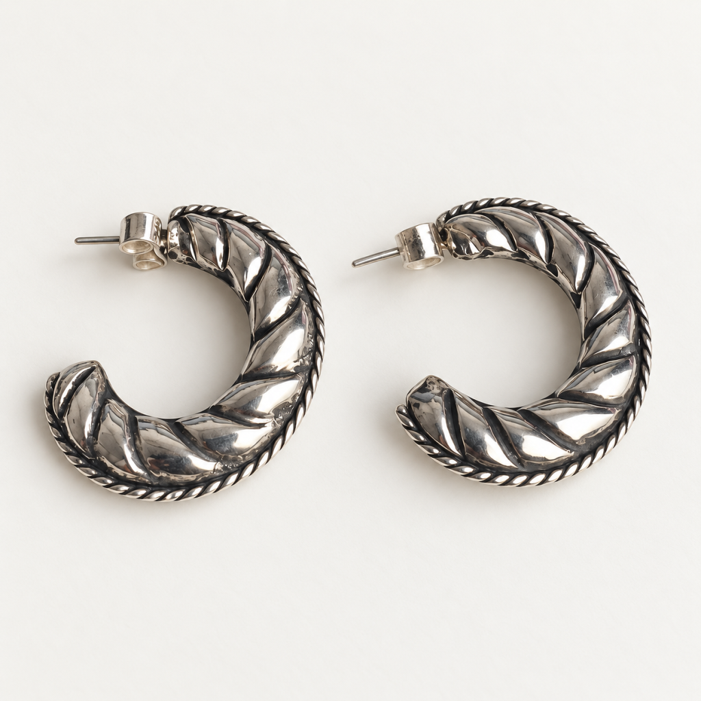 Chunky Hoop Earring Silver 950 for Woman