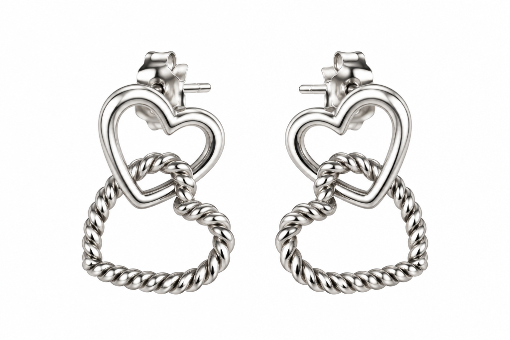 Double heart Earrings Silver 950