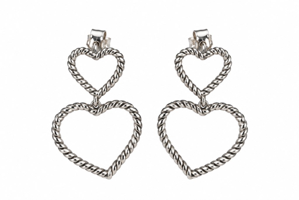 Double Burn Heart Earring Silver 950