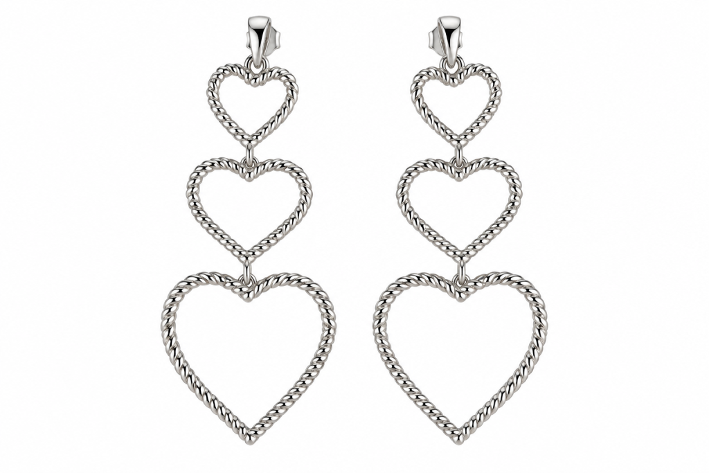 Three Tier Heart Earring Silver 950