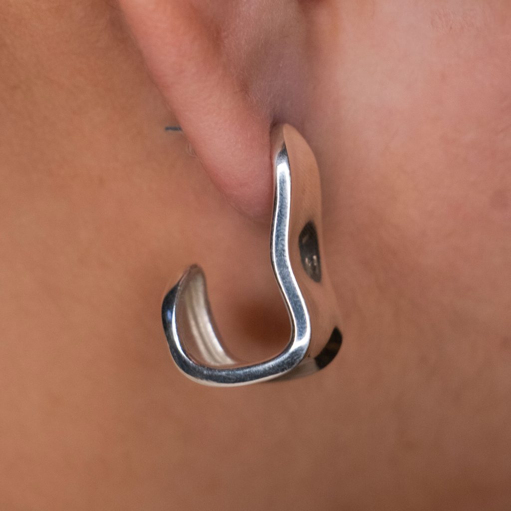 Fluid Wave Hoops Silver 950 For Woman